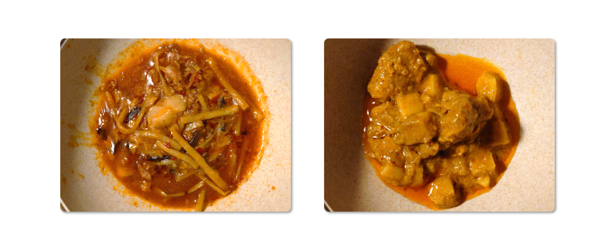 鱼香肉丝和咖喱鸡肉,讲道理我觉得那个鱼香肉丝的卖相有点像泔水……